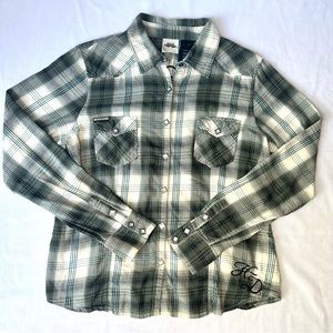 RARE UPSIDE DOWN TAG Harley Davidson Plaid Button Down Shirt - Womens Large